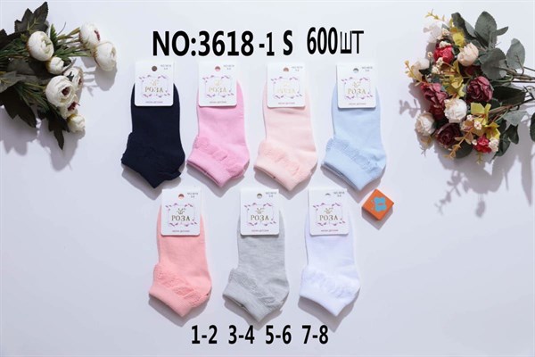 Детские носки короткие однотонные ассорти опт мешками  Роза Арт 3618-1 21288 - фото 25884