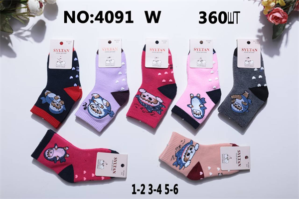 Детские носки зимние махровые с рисунком котика ассорти SYLTAN оптом мешками Арт 4091 23031