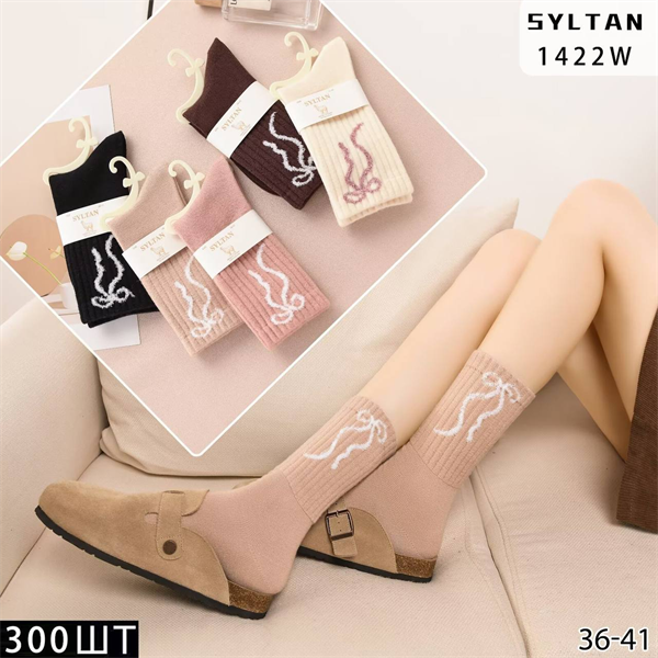 Женские носки зимние  вязка термо с рисунком банта ассорти Syltan оптом мешками Арт 1422 23162