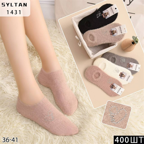 Женские носки зимние короткие норка  шерсть термо ассорти Syltan оптом мешками Арт 1431 23170