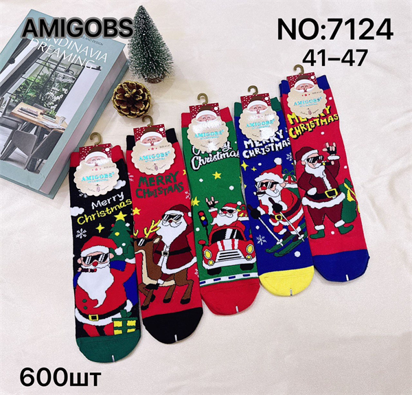 Мужские носки зимние термо с рисунком новогодним ассорти  Amigobs оптом мешками арт 7124 23255 Мужские носки зимние термо с рисунком новогодним ассорти  Amigobs оптом мешками арт 7124 23255