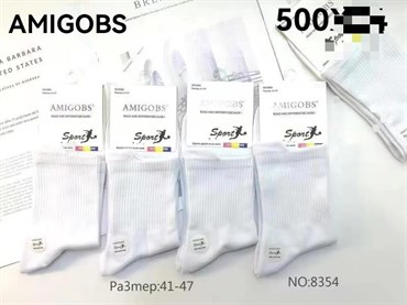 Носки мужские лапша белые спортивные высокие Amigobs Амигос оптом мешками арт. 8354 19211