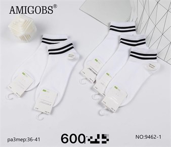 Женские носки короткие Amigobs Амигос белые с черной полосой оптом мешками арт. 9462-1 19216
