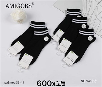 Женские носки короткие Amigobs Амигос черные с белой полосой оптом мешками арт. 9462-2 19217
