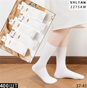 Женские носки белые высокие на резинке SYLTAN мешками оптом АРТ 2275AW 2275AW