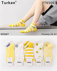 Женские носки короткие с смайлик рисунком TURKAN мешками оптом АРТ MY65007 MY65007