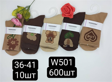 Женские носки ассорти с милыми рисунками Минибс мешками оптом АРТ W501 W501