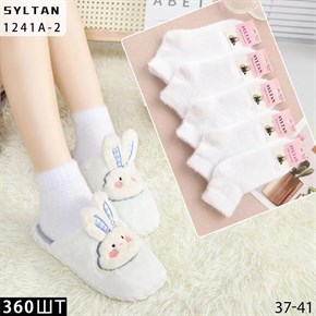 Женские носки зимние короткие шерсть соболь однотонные белые Syltan оптом мешками арт 1241А-2 1241А-2