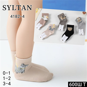 Десткие носки тонкие со зверушками ассорти SYLTAN мешками оптом 4182-4 21994