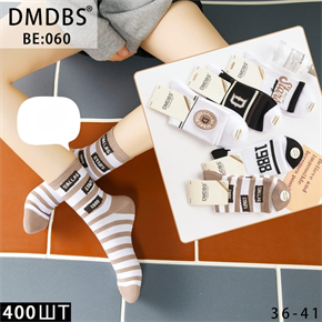 Носки женские в полосу с надписями ассорти DMDBS оптом мешками Арт BE:060 22412