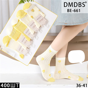Носки женские с цветками вязка ассорти DMDBS оптом мешками Арт  BE-661 22436