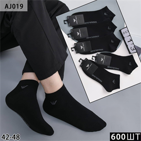 Мужские носки короткие логотип "Armani" черные однотонные DMDBS опт мешками Арт AJ019 22499