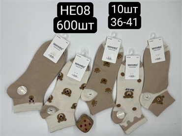 Женские носки короткие с рисунком медведя ассорти МИНИBS оптом мешками Арт HE08 22777