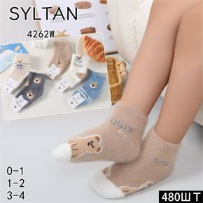 Детские носки зимние пушистые с рисунком мишки  ассорти Syltan оптом мешками Арт 4262W 23039