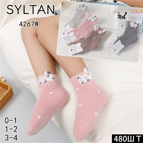 Детские носки зимние махровые с рисунком котика ассорти Syltan оптом мешками Арт 4267W 23043