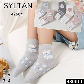 Детские носки зимние махровые с рисунком котика ассорти Syltan оптом мешками Арт 4268W 23044