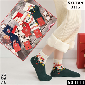 Детские носки махровые термо зимние с рисунком новогодним ассорти Syltan оптом мешками Арт 3415 23066