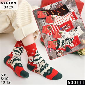 Детские носки махровые термо зимние с рисунком новогодним ассорти Syltan оптом мешками Арт 3429 23067