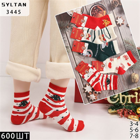 Детские носки махровые термо зимние с рисунком новогодним ассорти Syltan оптом мешками Арт 3445 23069