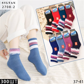 Женские носки зимние пуховые с полосами слабая резинка ассорти Syltan оптом мешками арт 2708-2 23078