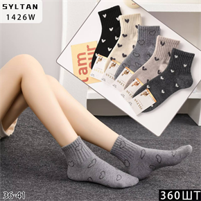 Женские носки зимние шерсть ламы гладкие термо  с рисунком сердечек ассорти Syltan оптом мешками Арт 1426 23165