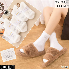 Женские носки зимние норка шерсть термо пушистые однотонные белые Syltan оптом мешками Арт 1441A 23183