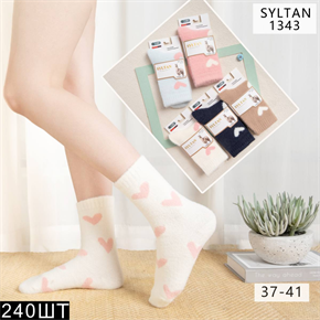 Женские носки зимние термо с рисунком сердечек высокие гладкие ассорти SYLTAN оптом мешками Арт 1343 23202