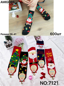 Женские носки зимние термо с рисунком новогодним ассорти  Amigobs оптом мешками арт 7121 23260