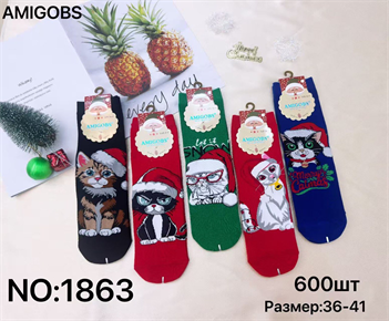 Женские носки зимние термо с рисунком новогодним ассорти  Amigobs оптом мешками арт 1863 23263