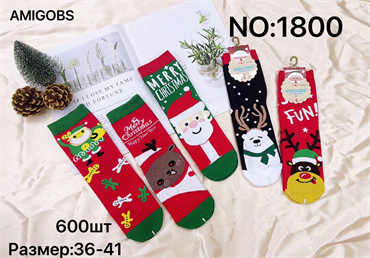 Женские носки зимние термо с рисунком новогодним ассорти  Amigobs оптом мешками арт 1800 23267