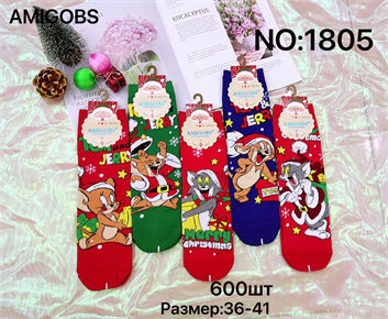 Женские носки зимние термо с рисунком новогодним ассорти  Amigobs оптом мешками арт 1805 23270